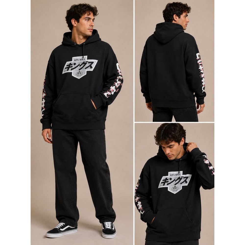 LA Kings Hoodie Mens XL Black Japanese Katakana Cherry Blossom Graphic NHL